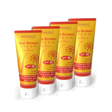 Patanjali Zonnebrandcrème SPF 30, Voor Zonbescherming Met Natuurlijke Ingrediënten Voor Alle Huidtypes 50G (50Gx4) - Set Van 4