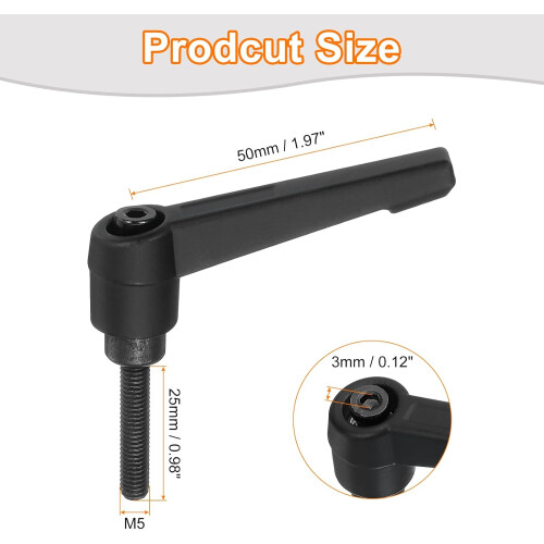 2Pcs M5 x 25mm Adjustable Knobs Handle Male Thread Push Button Ratchet Quick Release Locking Rotating Bolt for Lathe Machinery, Black 1