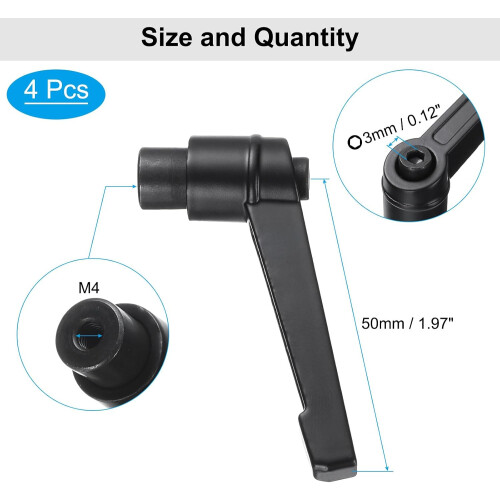 4pcs Clamping Lever Adjustable Handles M4 Metric Female Thread Level Handle Hand Knobs Quick Release Black for Lathe Machinery 1