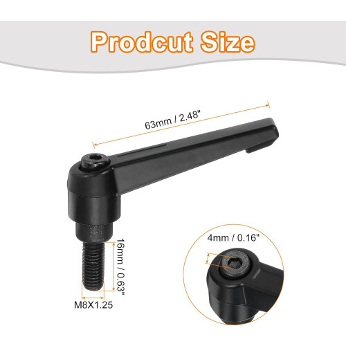 2Pcs M8 x 16mm Adjustable Knobs Handle Male Thread Push Button Ratchet Quick Release Locking Rotating Bolt for Lathe Machinery, Black 1