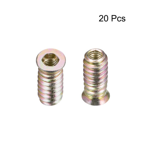 Wood Furniture M6x25mm Threaded Insert Nuts Interface Hex Socket Drive 20pcs 1