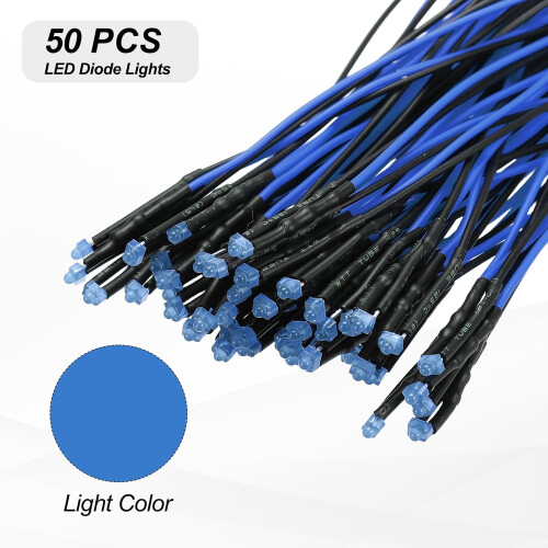 50pcs 1.8mm LED Diode Lights, Blue Light DC 12V Pre-Wired Small Emitting LED Light High Brightness 1