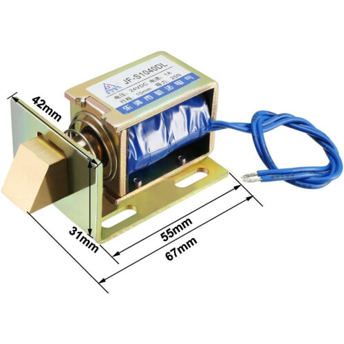 Eelectric Door Lock Solenoid,DC 24V 25N Force 10mm Stroke,Pull Type,Open Frame,Solenoid Electromagnet with Mount Board,Linear Motion,JF-S1040DL 1