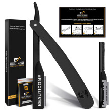 Rasoirs droits Beauticone pour hommes - Kit de rasoir à lame droite avec lames simples remplaçables - Pochette incluse