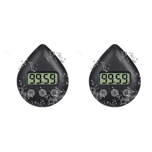 2X Silent Non-Ticking Battery Operated Shower Timer, Waterproof Digital Timer, Small Size Cute Timer Black