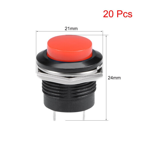 20Pcs,16mm Red Momentary Push Button Switch Round Raised Button R13-507 SPST 1 NO 1