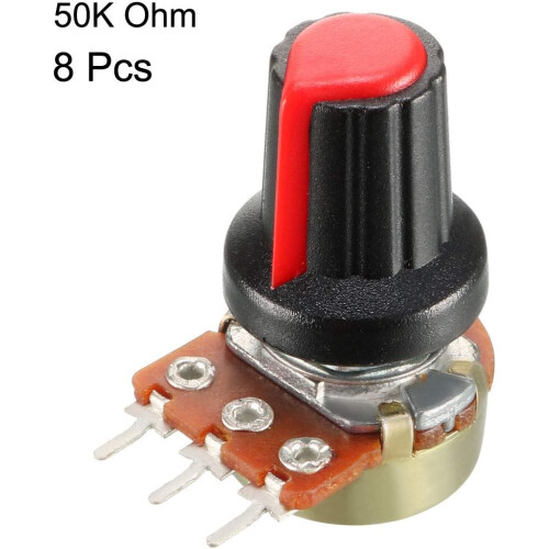 8Pcs 50K Ohm Variable Resistors Single Turn Rotary Carbon Film Taper Potentiometer with Knobs 1