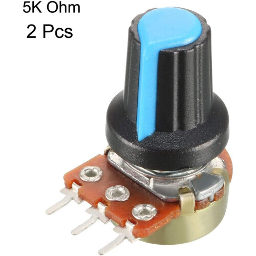 2Pcs 5K Ohm Variable Resistors Single Turn Rotary Carbon Film Taper Potentiometer with Knobs 1
