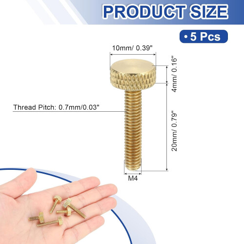 5Pcs M4x20mm Brass Knurled Thumb Screws, Flat Grip Bolt Knobs Fasteners Solid Brass Diamond Knurled Thumb Screws Knobs for Electronic, Mechanical 1