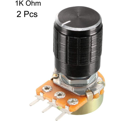 2Pcs 1K Ohm Variable Resistors Single Turn Rotary Carbon Film Taper Potentiometer with Knobs 1