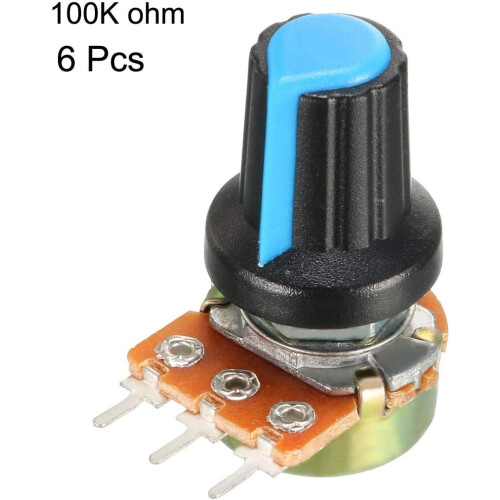 6Pcs 100K Ohm Variable Resistors Single Turn Rotary Carbon Film Taper Potentiometer with Knobs 1