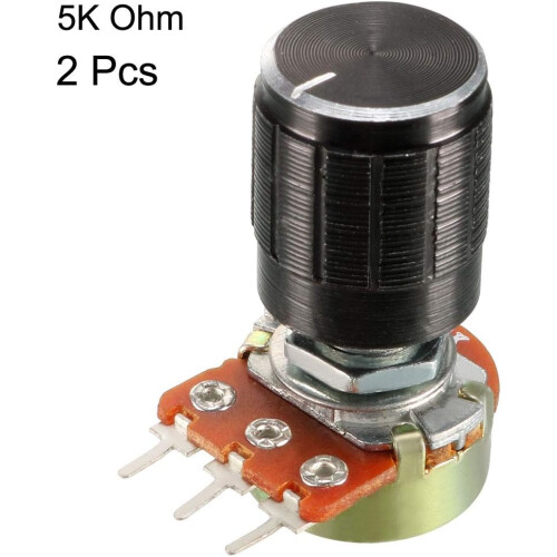 2Pcs 5K Ohm Variable Resistors SingleTurn Rotary Carbon Film Taper Potentiometer with Knobs 1