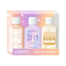 Hempz Mini Shimmer Lotion Set, Gold, Silver and Rose Gold Moisturizer, Glimmer Goddess Radiant Skin Travel Kit, 3 pack, TSA Approved, 2.25 oz