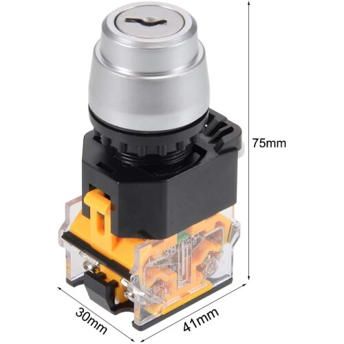 1 Pcs 22mm 2 Position Key Locking Push Button Switch with Keys Silver Tone NO/NC 1