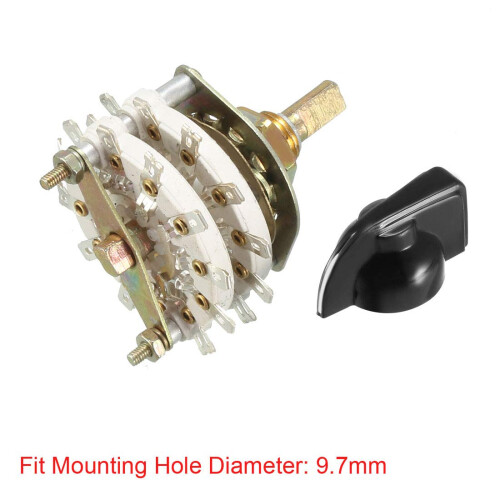 6P3T 6 Pole 3 Position 2 Deck Band Channel Rotary Switch Selector with Plastic Knob 2