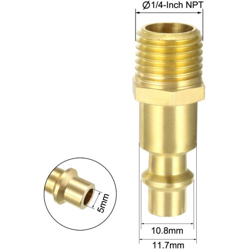 High-Flow Plug, Brass Quick Coupler Plug Air Hose Fitting Quick-Connect Fitting, 1/4" NPT Male Plug 1