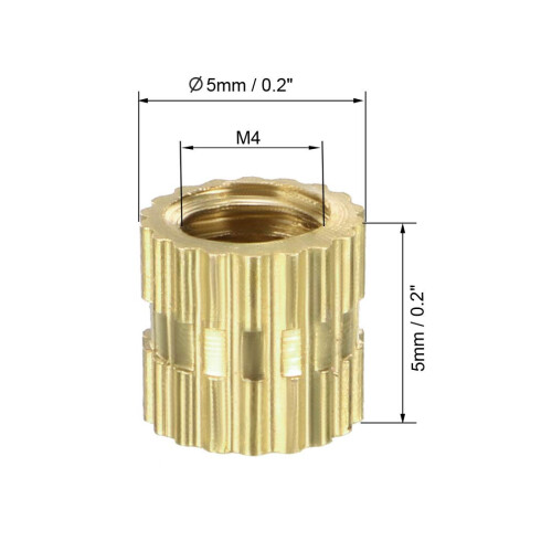 Knurled Insert Nuts - 50Pcs M4 x 5mm Length x 5mm OD Female Thread Brass Threaded Insert Embedment Nut for 3D Printer 1