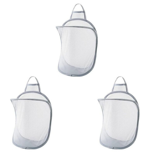 3X Mesh Collapsible Small Wall Laundry Baskets, Hanging Laundry Hamper, for Hotel, University Dormitory Use Gray