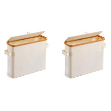 2X Suporte de Papel Higiênico de Bambu com Tampa de Bambu para Banheiro, Armário, Banheiro, Branco Cremoso
