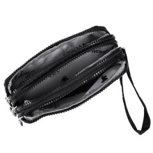 3X Women Small Wallet Washer Wrinkle Fabric Phone Purse Three Zippers Portable Make Bag Black