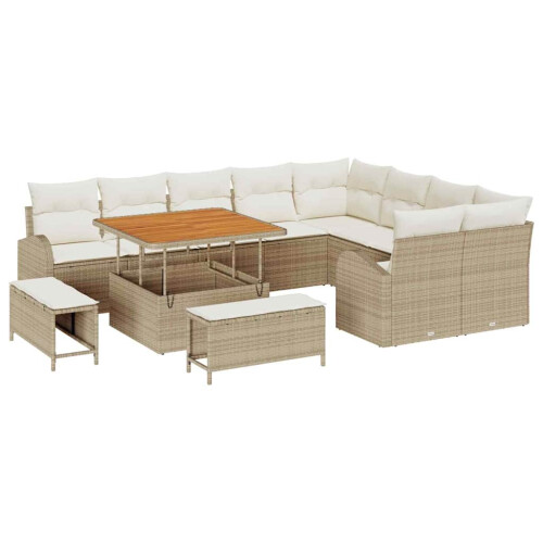 VidaXL vidaXL Gartensofa-set 12 stk. Beige Poly-Rattan 1
