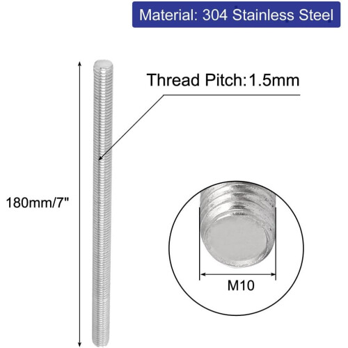 M10 x 180mm Metric Right Hand Thread Fully Threaded Rod Stud Fastener 5PCS 1