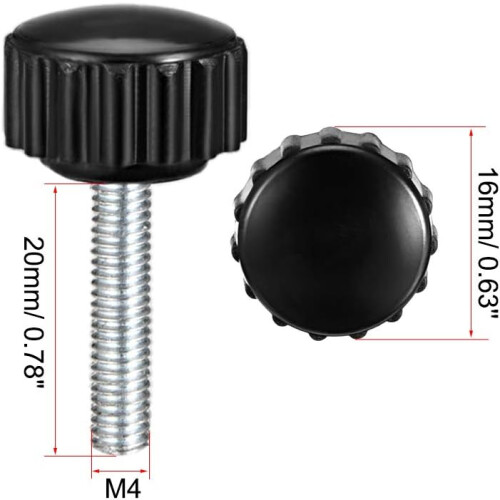 M4 x 20mm Metric Male Thread Knurled Clamping Knobs Grip Thumb Screw on Type Plastic Threaded Hand Bolt Knobs Black 12 Pcs 1