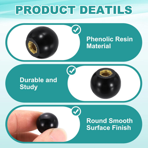 4Pcs Threaded Ball Knobs, M12 x 40mm Phenolic Plastic Thread Ball Handles Balls Nuts Knob Caps Nut Balls with Threaded Insert for Machine Lever Handle 2