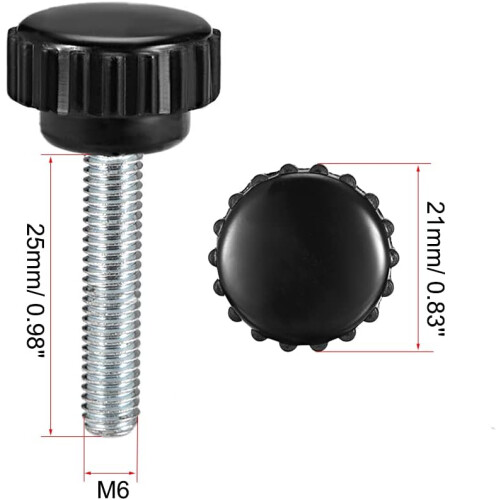 M6 x 25mm Metric Male Thread Knurled Clamping Knobs Grip Thumb Screw on Type Plastic Threaded Hand Bolt Knobs Black 12 Pcs 1
