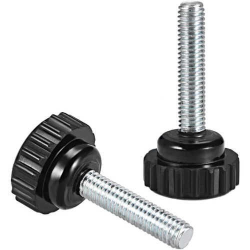 M6 x 25mm Metric Male Thread Knurled Clamping Knobs Grip Thumb Screw on Type Plastic Threaded Hand Bolt Knobs Black 12 Pcs 2
