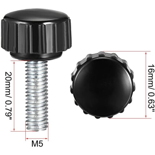 M5 x 20mm Metric Male Thread Knurled Clamping Knobs Grip Thumb Screw on Type Plastic Threaded Hand Bolt Knobs Black 4 Pcs 1