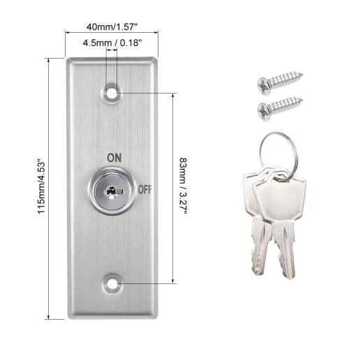 Key Switch Lock On/Off Exit Door Lock Emergency Door Release DPST for Access Control with 2 Keys 1