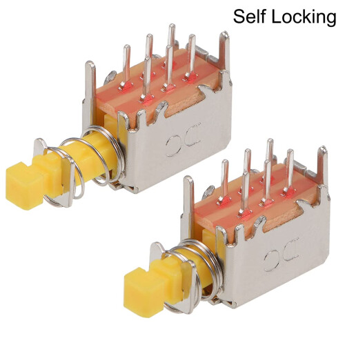 Push Button Switch DPDT 6 Pin 1 Position Self-Locking Yellow 5pcs 1