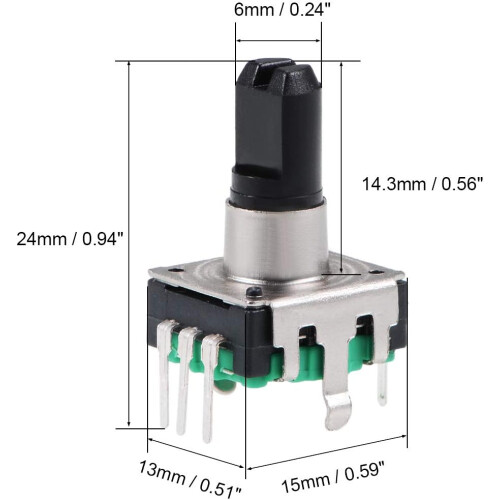 360 Degree Rotary Encoder Code Switch Digital Potentiometer 5 Pins 14.3mm D-Shaft Green 2pcs 1