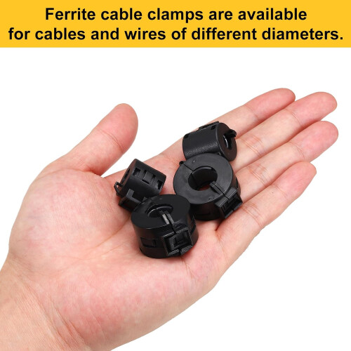 3 Pcs Ferrite Filter Ring Core RFI EMI Noise Suppression Cable Clip ID 15mm 0.59Inch with Base for Electronic Devices, Industry, Black 2
