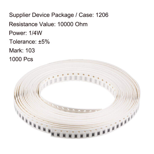Surface Mounted Devices Chip Resistor, 10000 Ohm 1/4W 1206 Fixed Resistors, 5% Tolerance 1000pcs 1