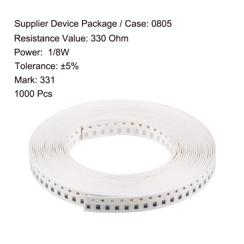 Surface Mounted Devices Chip Resistor, 330 Ohm 1/8W 0805 Fixed Resistors, 5% Tolerance 1000pcs 1