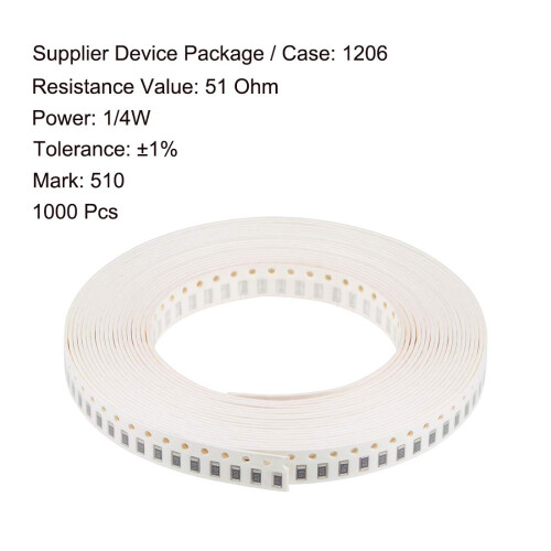 Surface Mounted Devices Chip Resistor, 51 Ohm 1/4W 1206 Fixed Resistors, 5% Tolerance 1000pcs 1