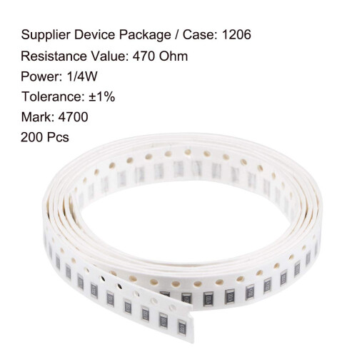 Surface Mounted Devices Chip Resistor, 470 Ohm 1/4W 1206 Fixed Resistors, 1% Tolerance 200pcs 1