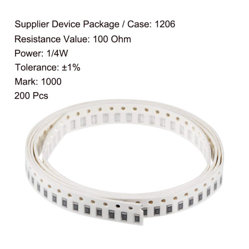 Surface Mounted Devices Chip Resistor, 100 Ohm 1/4W 1206 Fixed Resistors, 1% Tolerance 200pcs 1