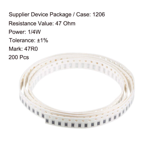 Surface Mounted Devices Chip Resistor, 47 Ohm 1/4W 1206 Fixed Resistors, 1% Tolerance 200pcs 1