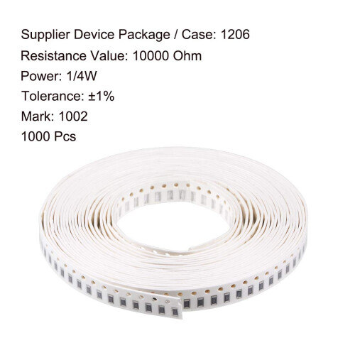 Surface Mounted Devices Chip Resistor, 10000 Ohm 1/4W 1206 Fixed Resistors, 1% Tolerance 1000pcs 1