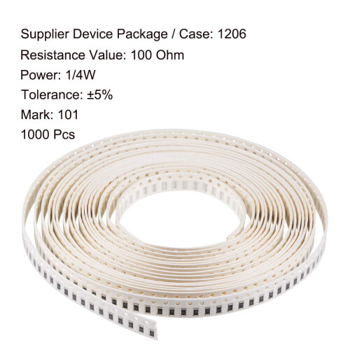 Surface Mounted Devices Chip Resistor, 100 Ohm 1/4W 1206 Fixed Resistors, 5% Tolerance 1000pcs 1
