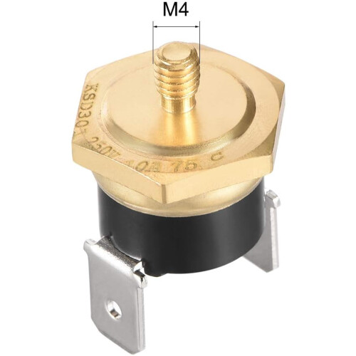 KSD301 Thermostat, Temperature Control Switch 75C Copper M4 Normally Closed N.C 10A 2