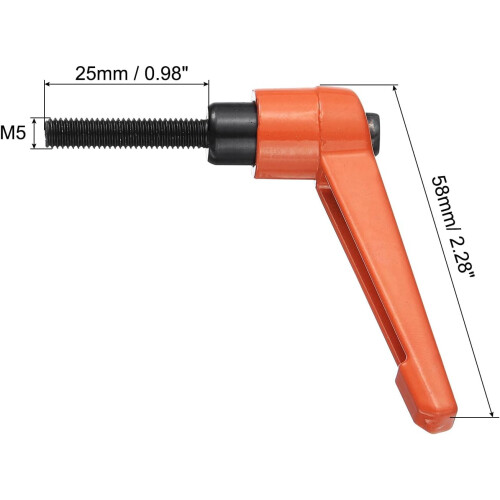 M5 x 25mm Handle Adjustable Clamping Lever Thread Push Button Ratchet Male Threaded Stud Knobs Locking Rotating Screw Handles Quick Release Bolt Orang 2