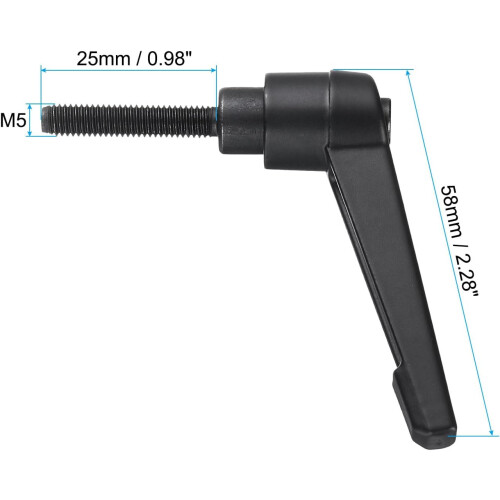 M5 x 25mm Handle Adjustable Clamping Lever Thread Push Button Ratchet Male Threaded Stud Knobs Locking Rotating Screw Handles Quick Release Bolt Black 2