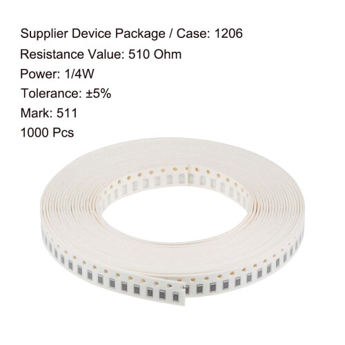 Surface Mounted Devices Chip Resistor, 510 Ohm 1/4W 1206 Fixed Resistors, 5% Tolerance 1000pcs 1