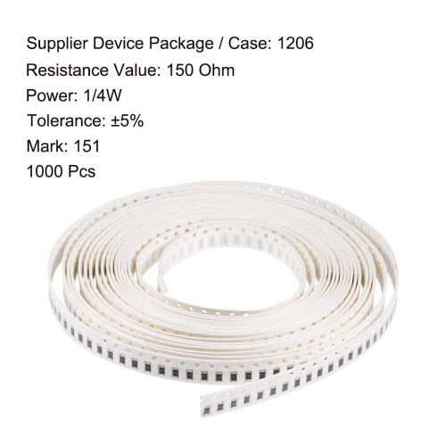 Surface Mounted Devices Chip Resistor, 150 Ohm 1/4W 1206 Fixed Resistors, 5% Tolerance 1000pcs 1