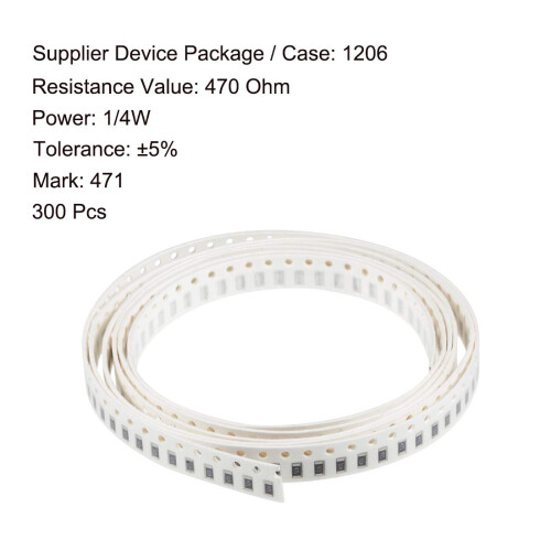 Surface Mounted Devices Chip Resistor, 470 Ohm 1/4W 1206 Fixed Resistors, 5% Tolerance 300pcs 1