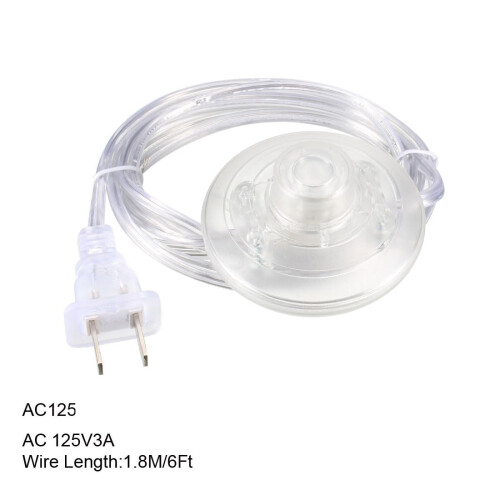 Inline Latching Foot Pedal Push Button Switch, Round Lamp Foot Control ON/Off Footswitch with 1.8M Wire Standard 2P Plug Clear 2